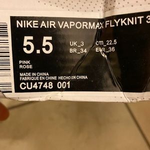 Nike air vapor max flyknitpink rose size 5.5 women